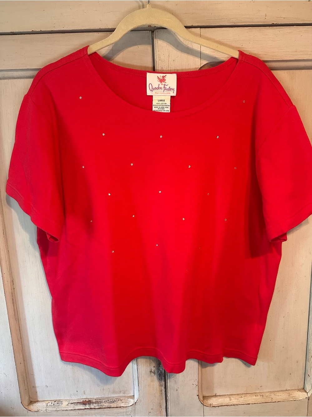 Quacker Factory Red Short-Sleeve Embellished Tee